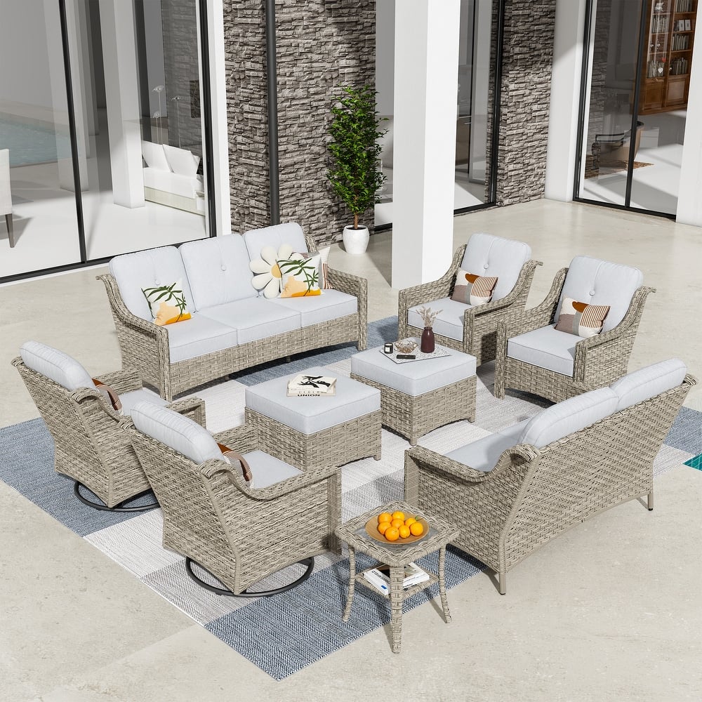 HOOOWOOO 9-piece Wicker High Back Patio Outdoor Swivel Chair Set