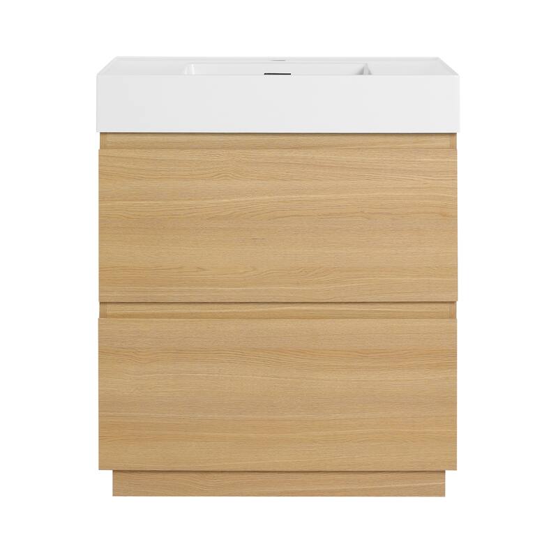 GDFStudio - Lecce Modern Freestanding Bathroom Vanity Set with Resin Sink, 2 Soft Close Drawers & Antirust Hardware