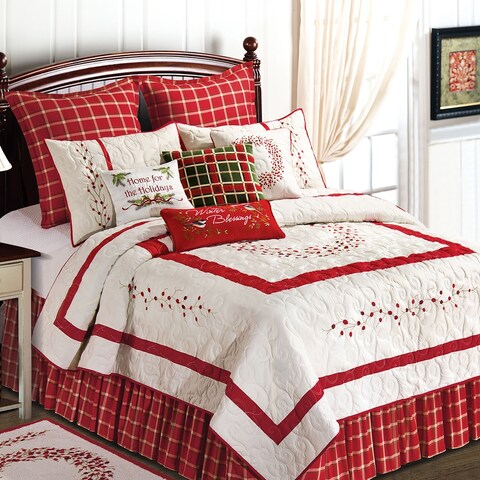Christmas Berry Wreath Cotton Quilt and Sham Separates