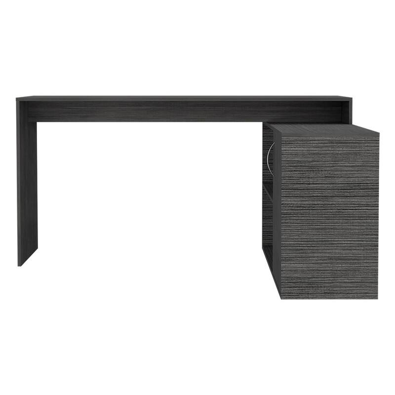 Spacious L-Shaped Desk with Open Shelves and Cabinet for Office Storage and Maximum Workspace Utilization - Smokey Oak