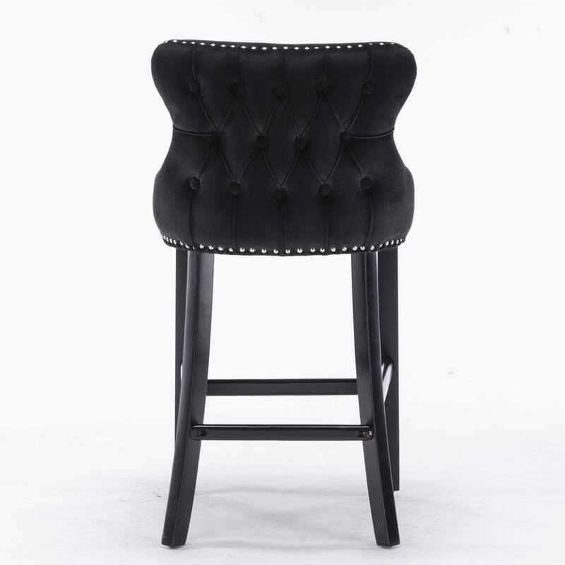 Velvet Upholstered Wing-Back Barstools Set of 4