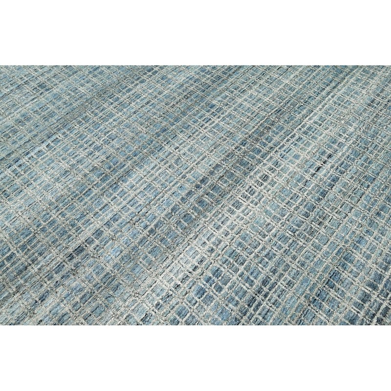 Hand Knotted Textured Aqua,Gray Tibetan Wool Modern Oriental Area Rug - 7' 11'' x 9' 11''
