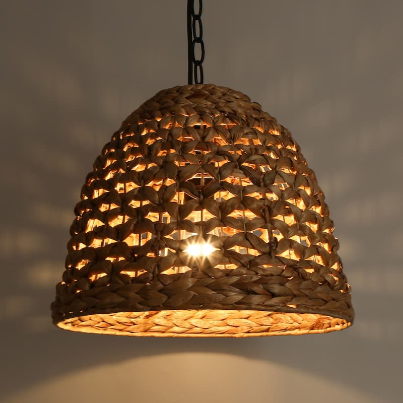Ravy 1-Light Rattan Dome Pendant Light Handwoven Kitchen Island Lights - D 15" x H 12.2"