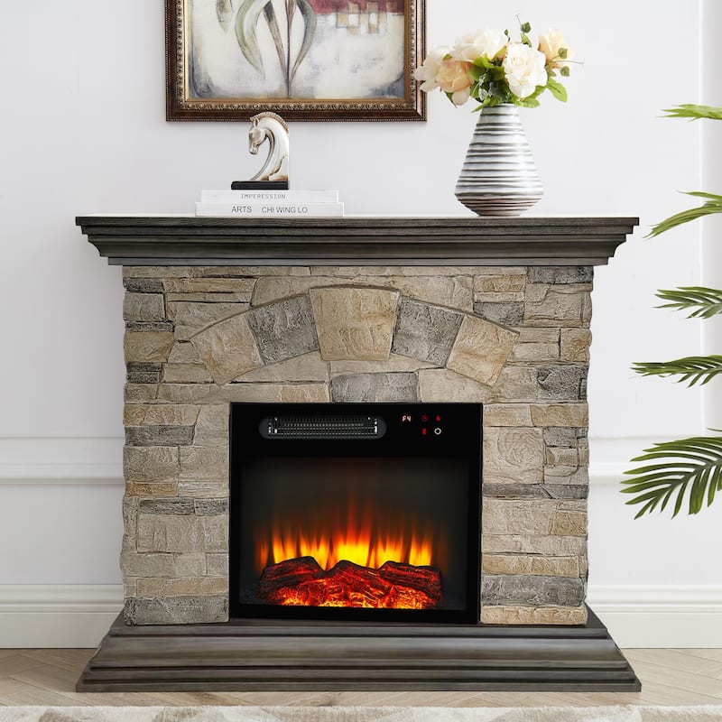 40 in. Faux Stone Freestanding Electric Fireplace - 40" in Width