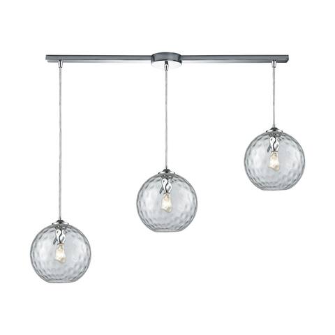Watersphere 3-Light Linear Mini Pendant Fixture in Chrome with Hammered Clear Glass