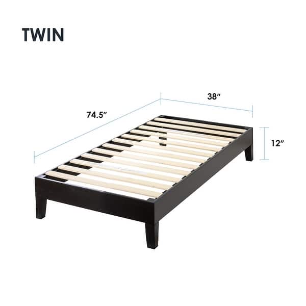 dimension image slide 2 of 8, Grand Solid Wood 12-inch Platform Bed Frame by Crown Comfort