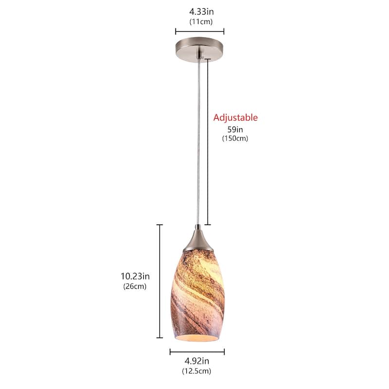 Modern Handblown Marble Art Glass Pendant Light Brushed Nickel Finished with Adjustable Cord
