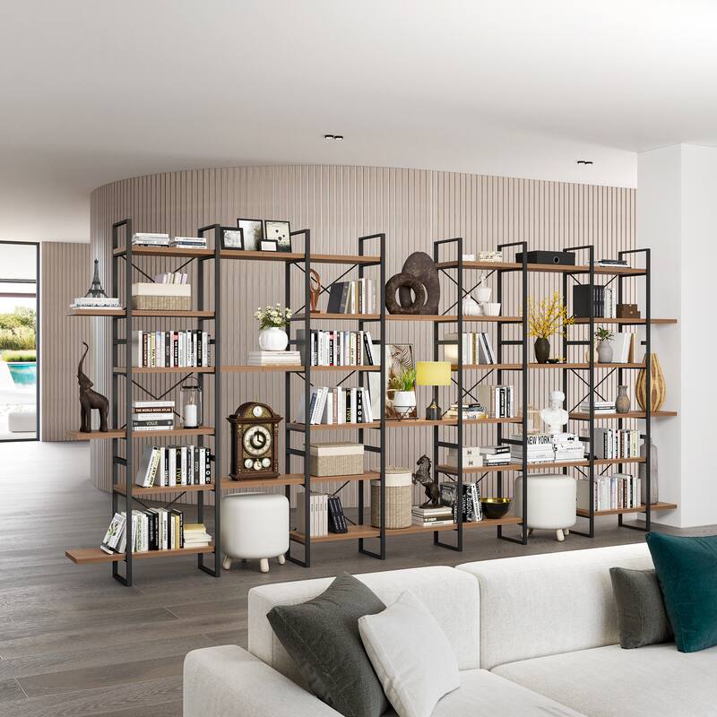 Davee Walnut Color Room Division and Display Bookcase - 85" H x 189" W x 12.5" D - Walnut - 85" H x 189" W x 12.5" D