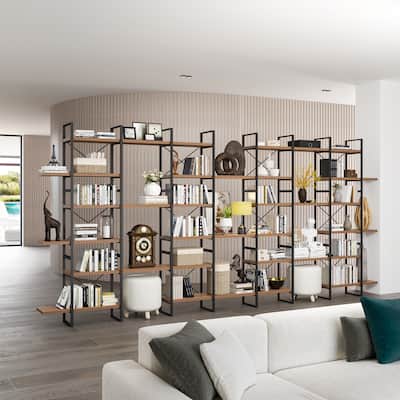 Davee Walnut Color Room Division and Display Bookcase - 85" H x 189" W x 12.5" D