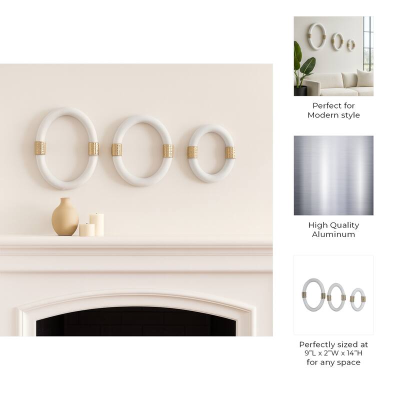 Metal Wall Hangings Decorative Rings (Set of 3) - 14/12/10" White