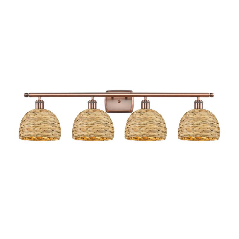 Innovations Lighting 516-4W-12-38 Woven Rattan Vanity Woven Rattan 4 - Antique Copper / Natural