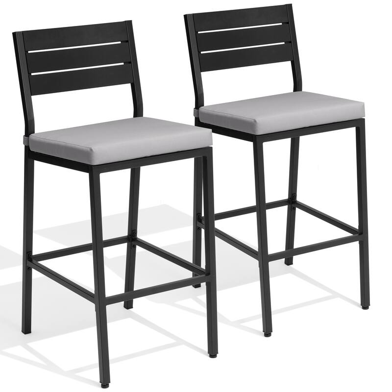 VredHom Outdoor Bar Stool Set Patio Bar Chairs with Cushion (Set of 2) - LightGrey