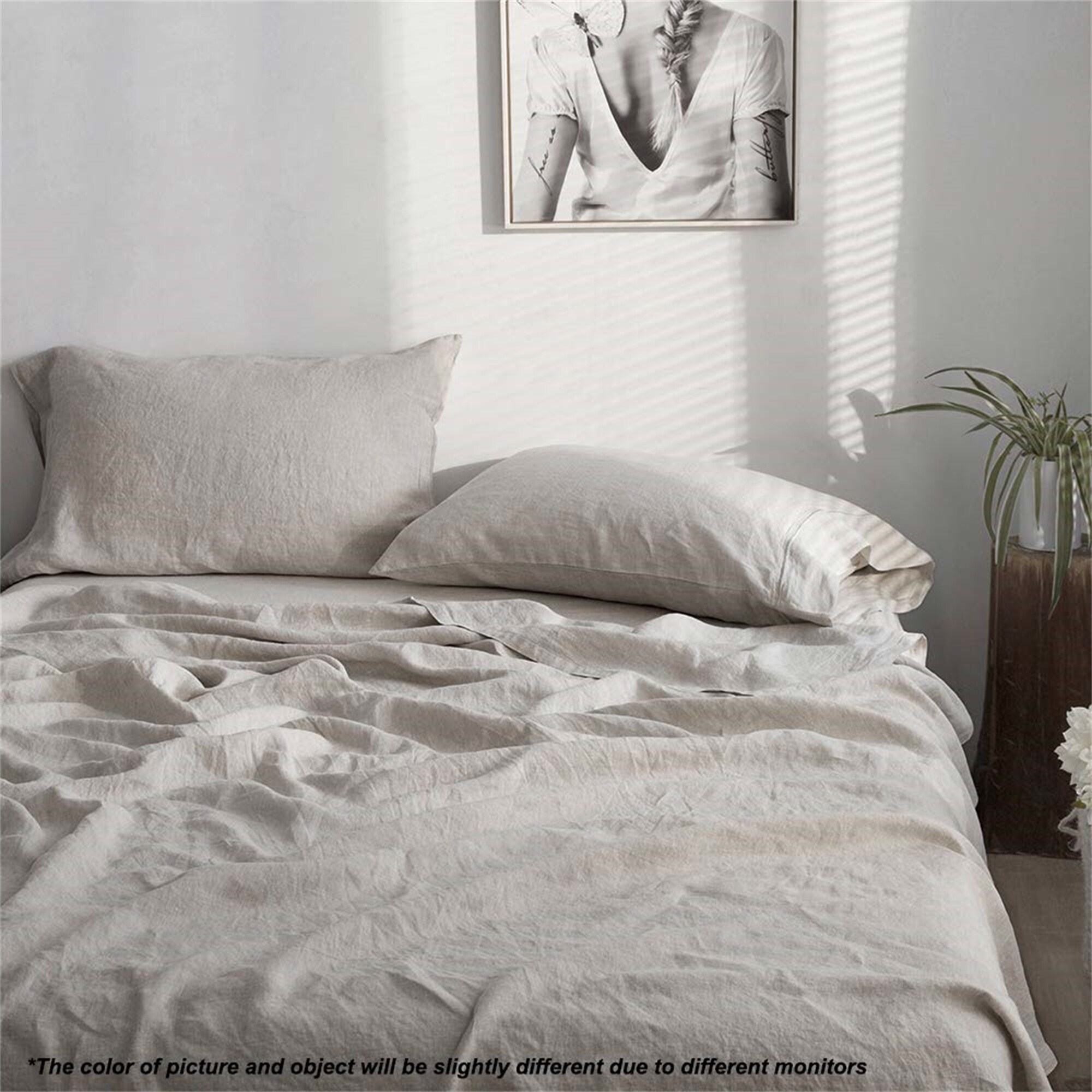 French Linen Pillowcases with Embroidery Pack of 2 Grey 20 x 40