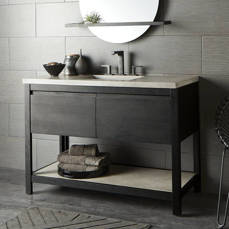 Solace Oak Vanity with Concrete Shelf (Base Only) - 48" - Midnight Oak - Ash Concrete