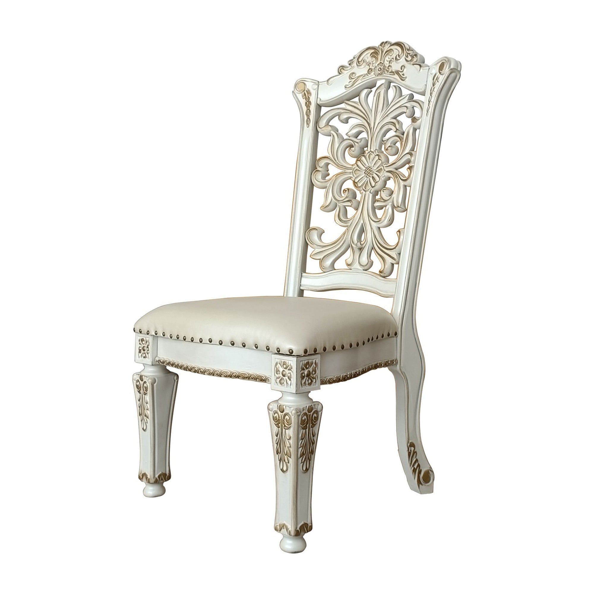 White and gold Leather King Louis Chairs