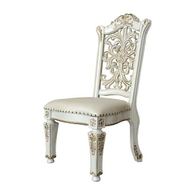 Jess 27 Inch Dining Chair, Nailhead Trim, Set of 2, Faux Leather, White