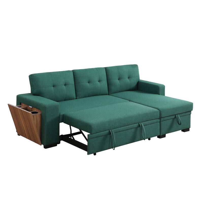 3 - Piece Green Linen Upholstered Sectional Sofa