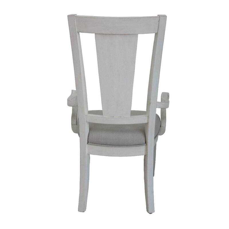 HomeRoots Set of Two Light Gray and White Upholstered Linen And Solid Wood Open Back Dining Arm Chairs