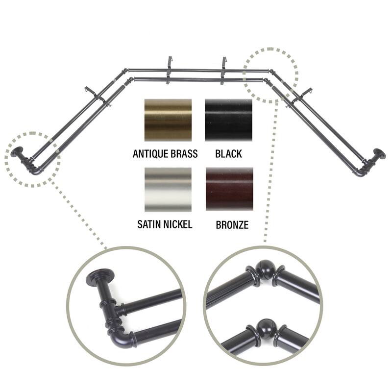 InStyleDesign 1 inch Pipe Double Bay Window Curtain Rod 23"-41", 41"-78"