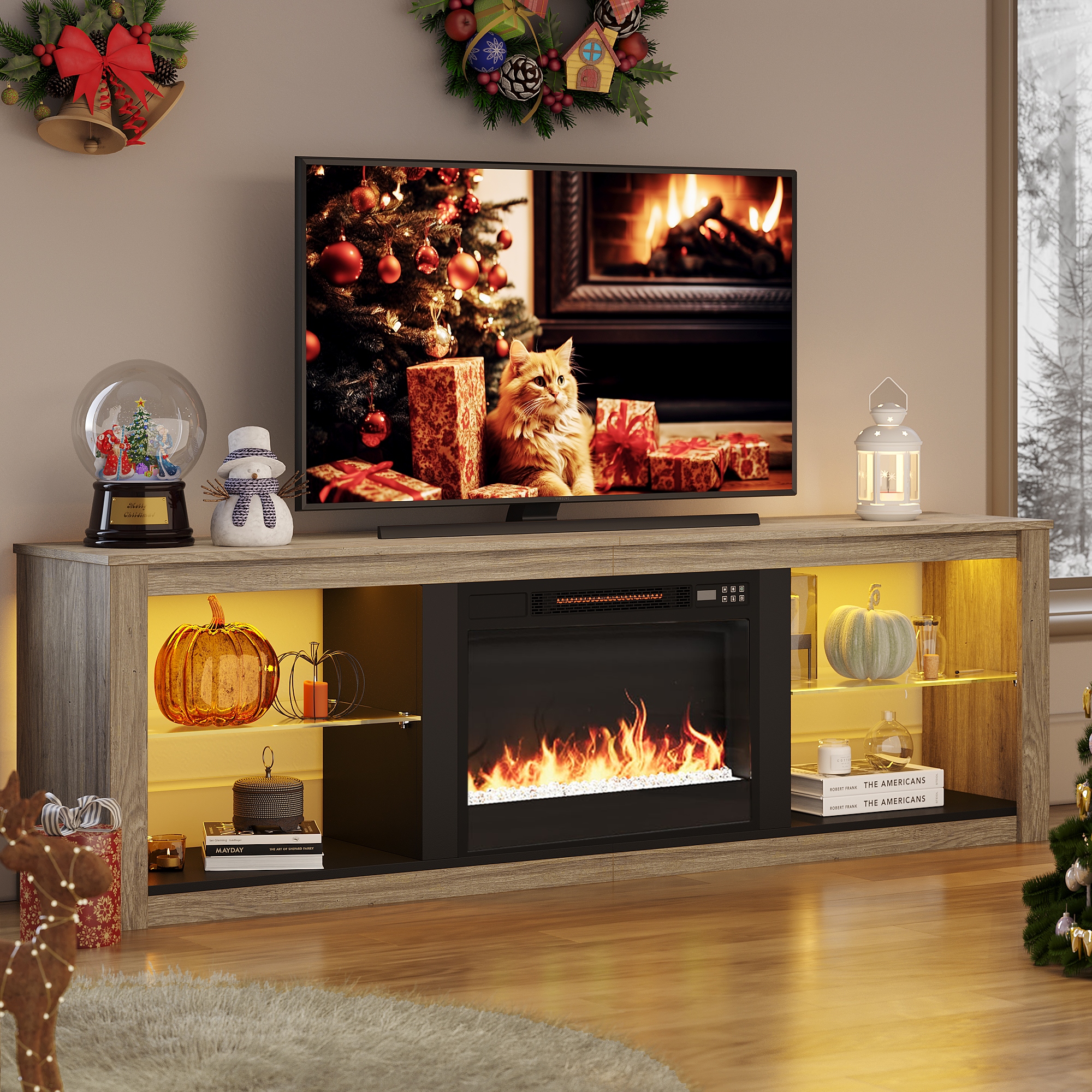 Bedroom tv deals stand with fireplace