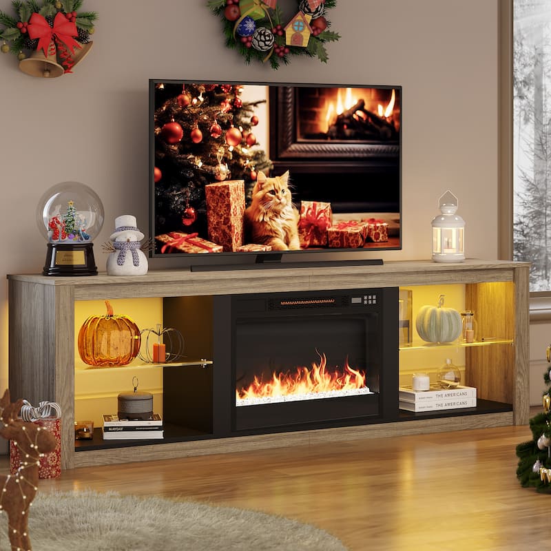 TV Stand for TVs up to 75" with Fireplace, LED Entertainment Center - 71 inch