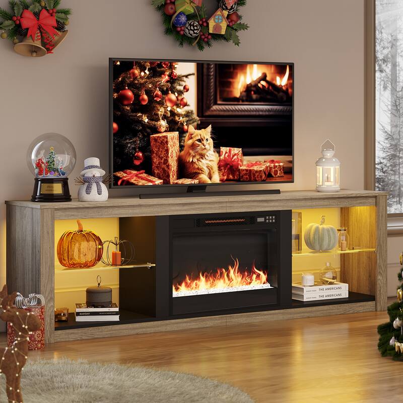 TV Stand for TVs up to 75" with Fireplace, LED Entertainment Center - 71 inch
