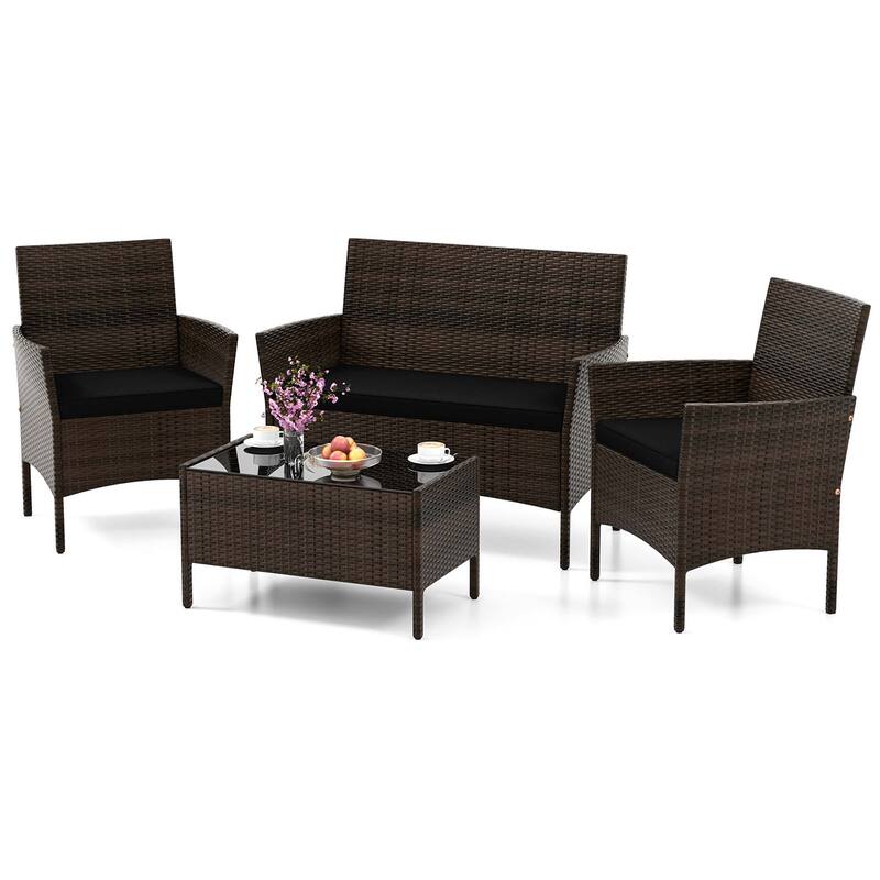 Costway 4 PCS Patio Furniture Set with Washable Cushions and Tempered - See Details