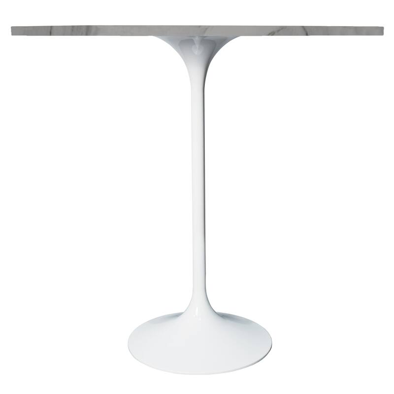 LeisureMod Verve 48" Round Bar Dining Table with Stone TableTop and White Steel Base for Kitchen & Dining Room