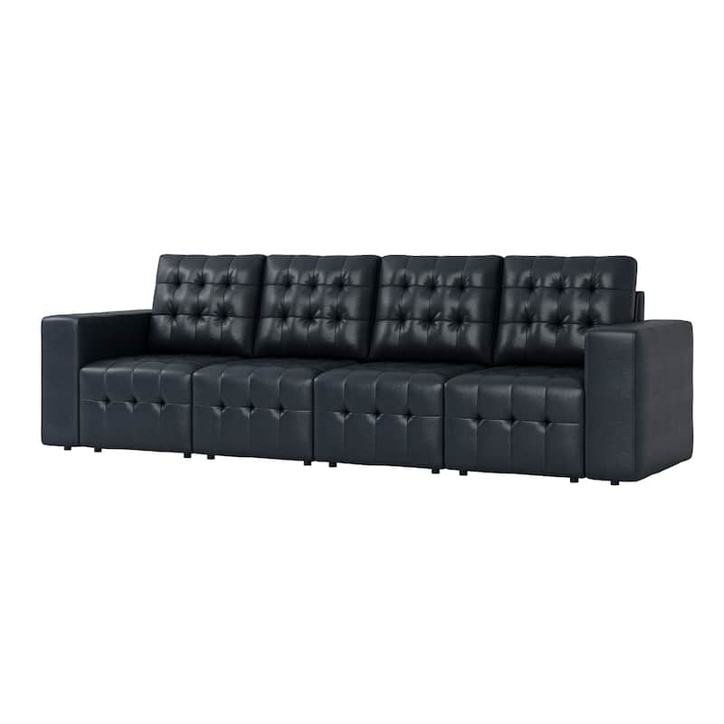 Aurora Genuine Leather Ottoman with Tufted Design by HULALA HOME