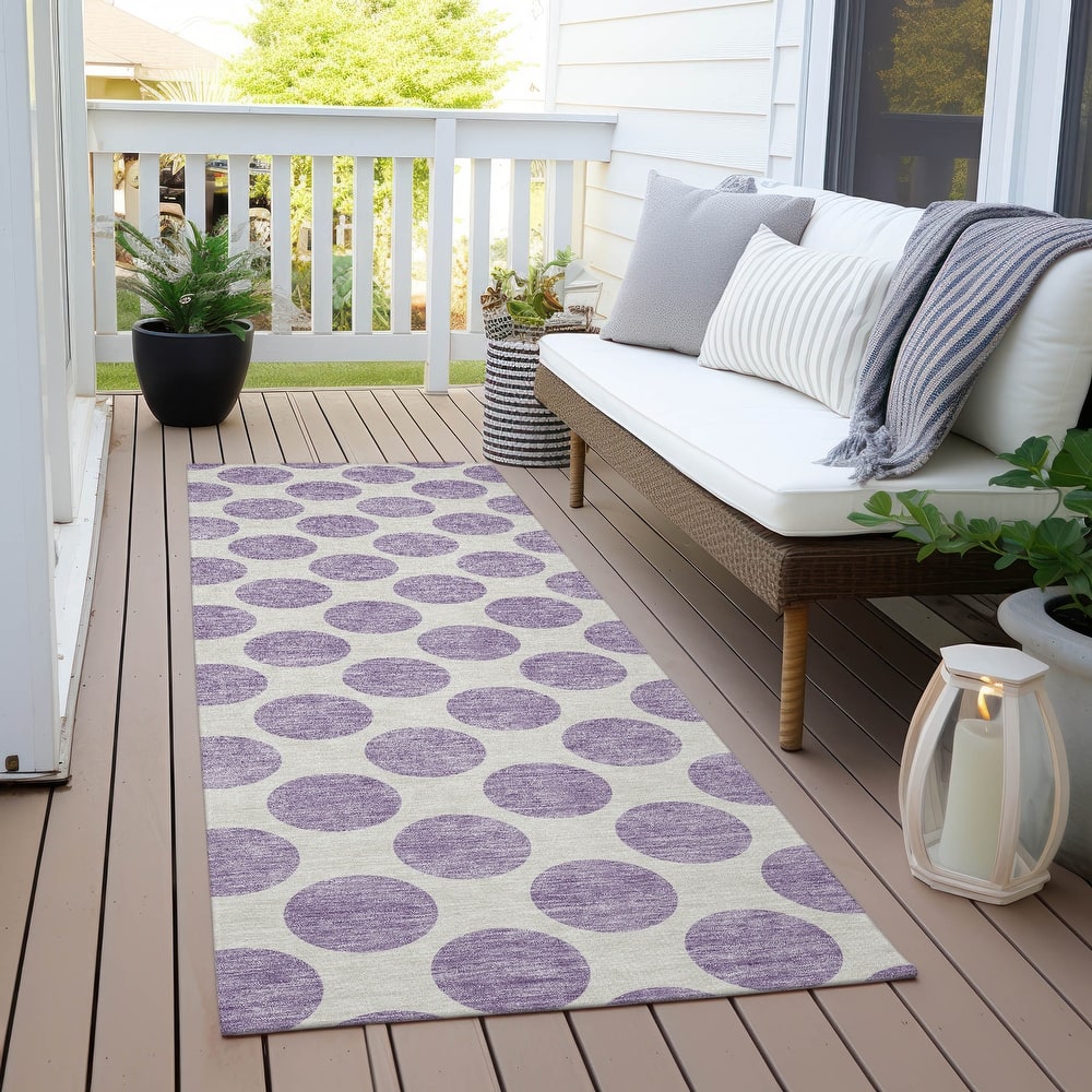 Machine Washable Indoor/ Outdoor Polka Dots Chantille Rug