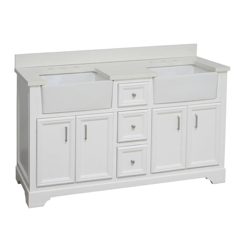 KitchenBathCollection Zelda 60" Double Farmhouse Vanity with Quartz Top
