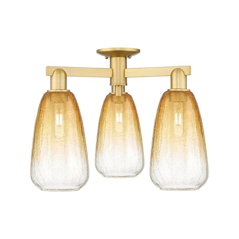Innovations Lighting 716-3F-15-24 Brookhaven Almond Semi-Flush - Satin Gold / Amber