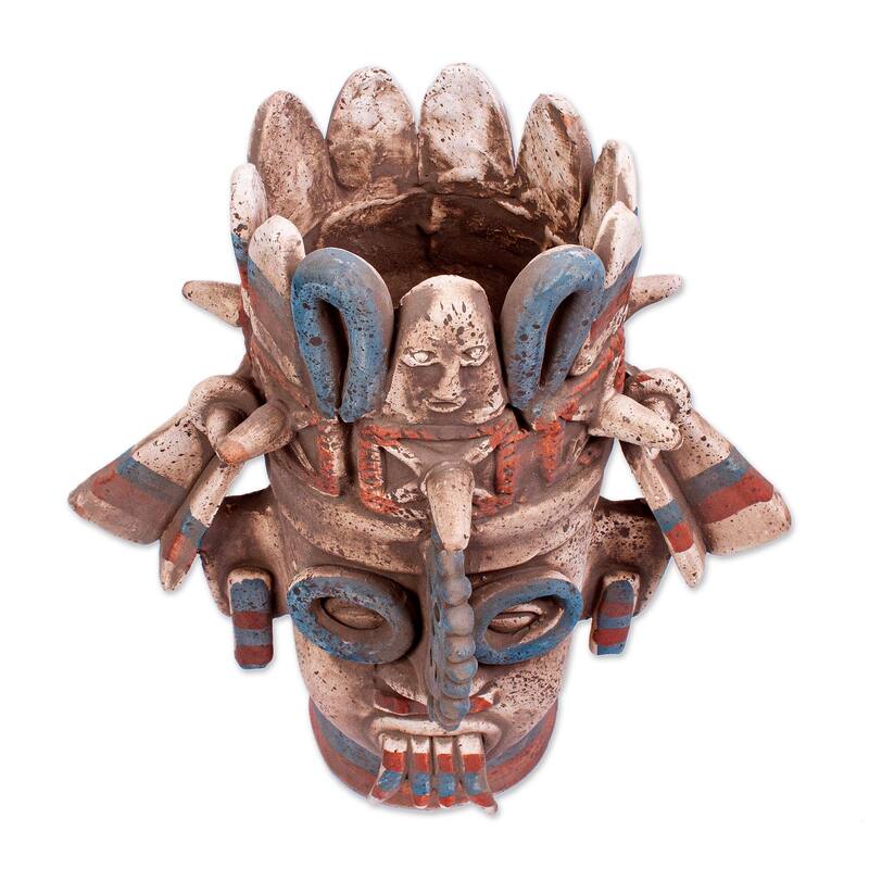 Novica Handmade Aztec Rain God Tlaloc Ceramic Vessel