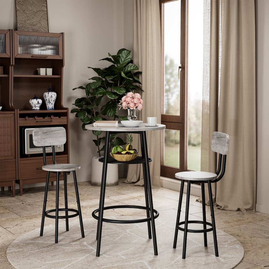 3-Piece Round Bar Table Set with 2 Backrest Stools
