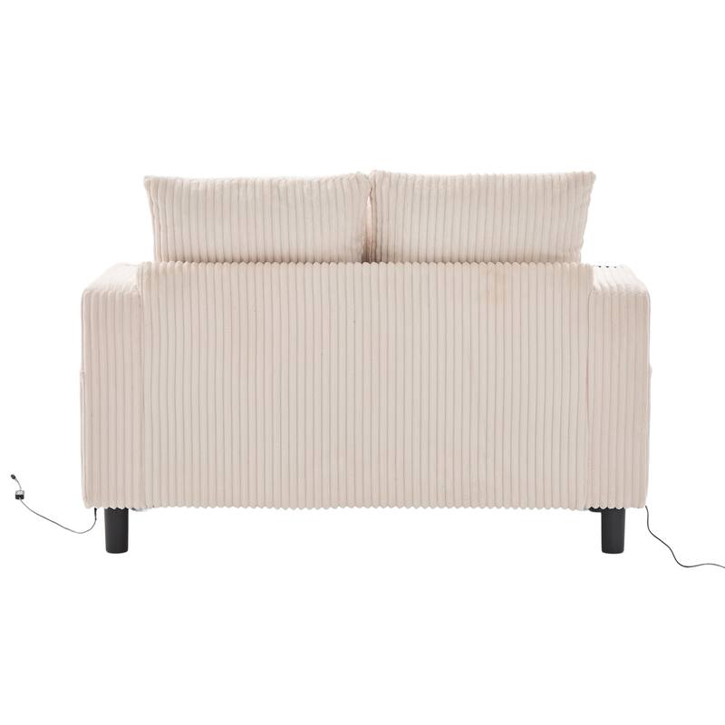 GDFStudio - Corduroy Recliner Sofa with USB Charging, RGB LED Light Strip - Suitable for Living Room and Bedroom