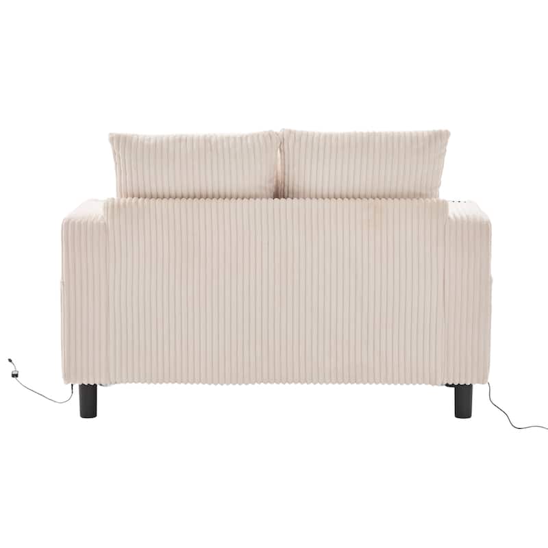 Recliner Sofa Loveseat with Chaise Lounge, Sleeper Sofa with USB & Type-C Charging Ports, Sofa Bed with Cup Holders