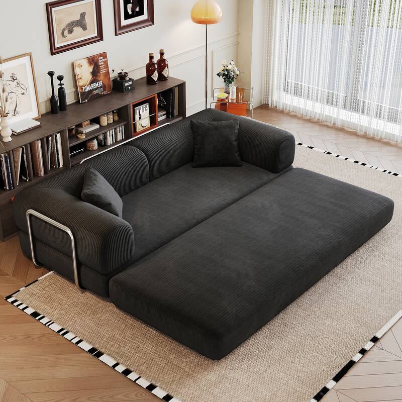 78.8" Convertible Floor Sofa Bed, Corduroy Folding Mattress Sofa Couch for Small Spaces ,No Assembly