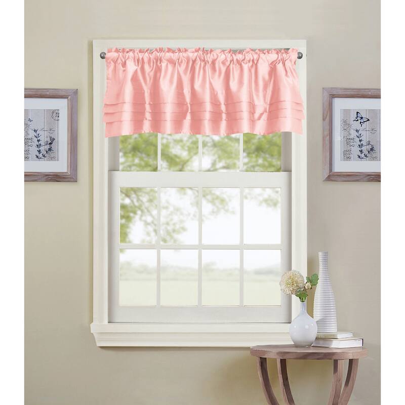 Nancy Faux Silk Pleated Rod Pocket Valance - 54 x 18 in. - 54 x 18 in. - Blush
