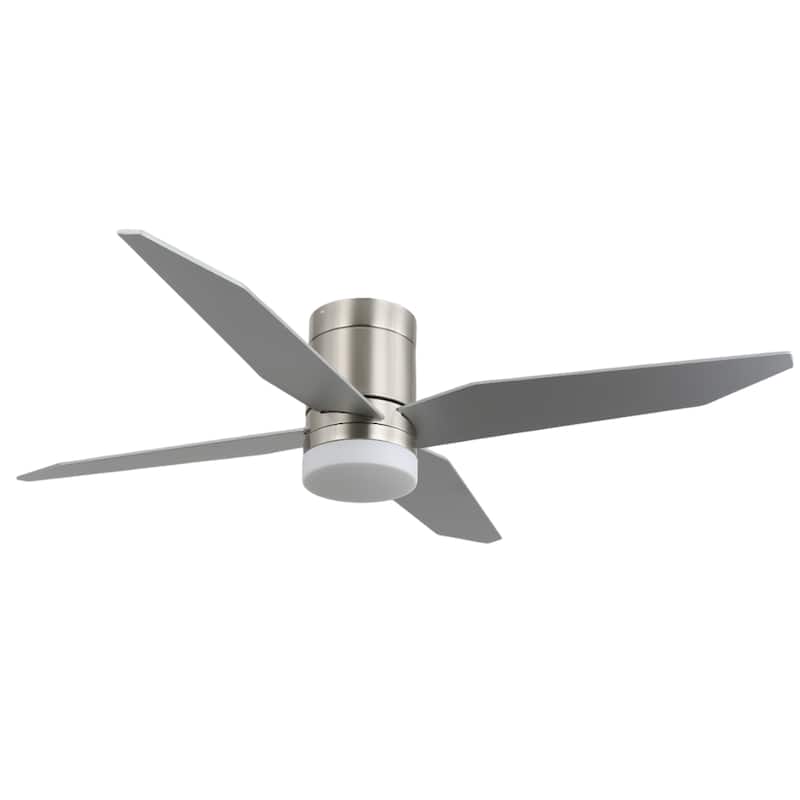 52 in. Modern Rustic Ceiling Fan with 3 Color Light, 4 Wood Blades, DC Motor, 6 Speed for Bedroom or Living Room - Nickel