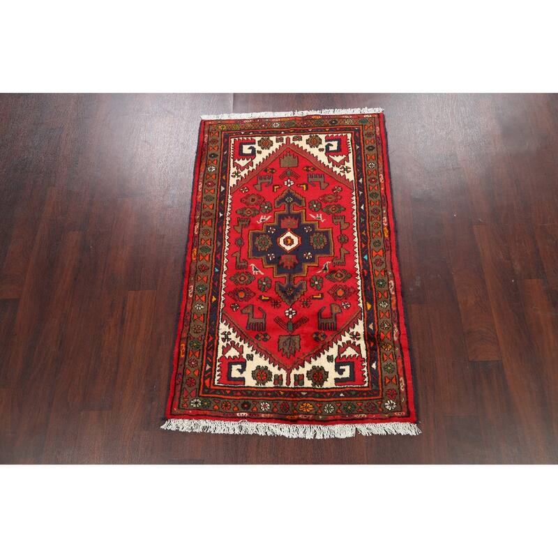 Tribal Geometric Hamedan Persian Area Rug Handmade Wool Carpet - 3'1" x 4'11"