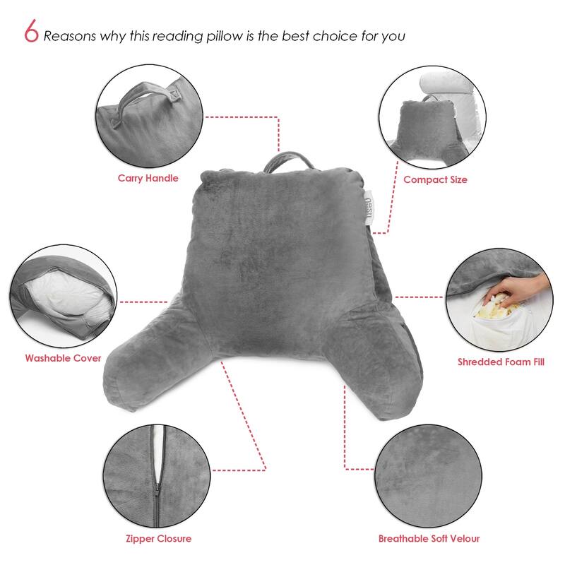 Empyrean Backrest Reading Pillow with Arms - Shredded Memory Foam Back Support Bed Rest Pillow