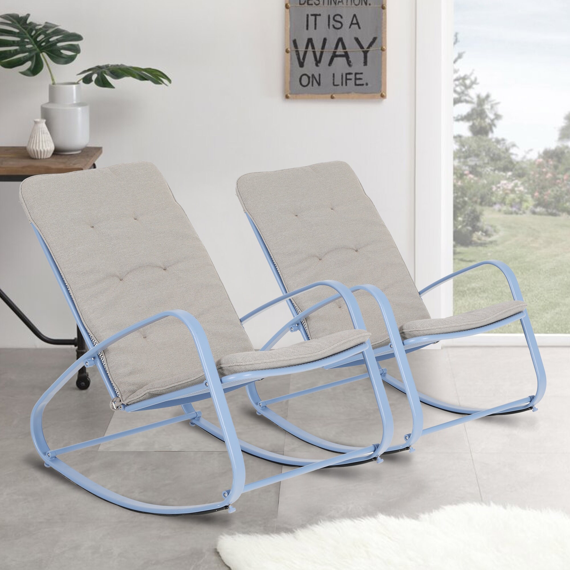 Sophia and william outdoor patio rocking hotsell chair padded steel rocker chairs support 300lbs