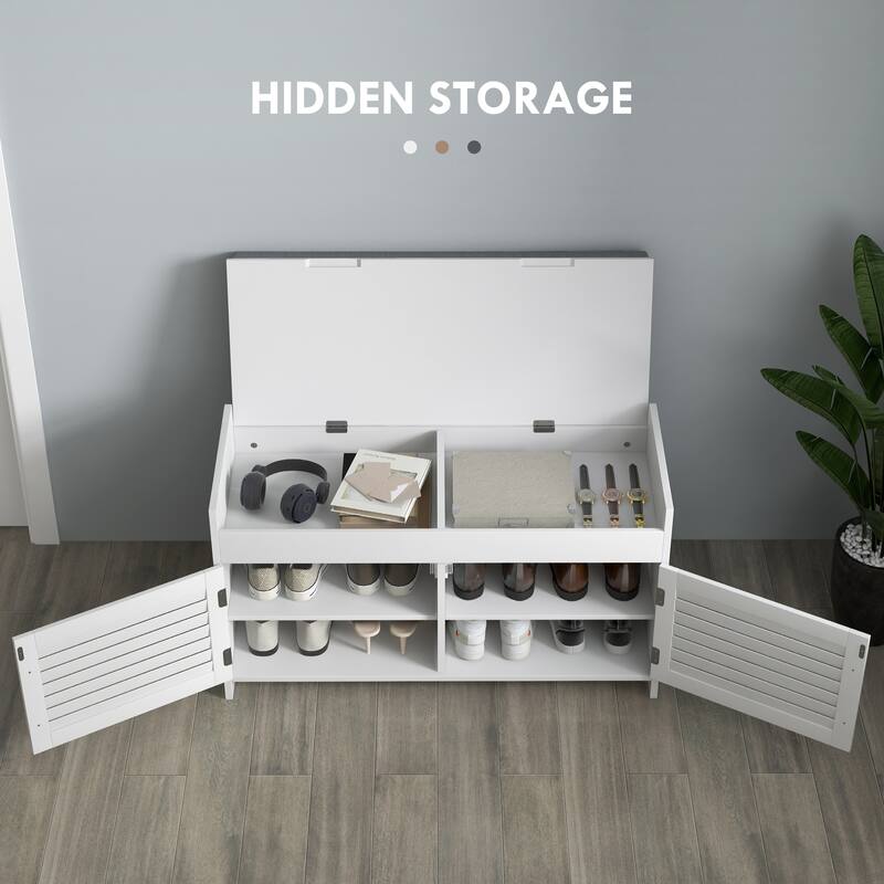 White Shoe Bench Storage Bench Entryway Bench with Padded Seat, Hallway Bench Indoor Bench Corridor Bench