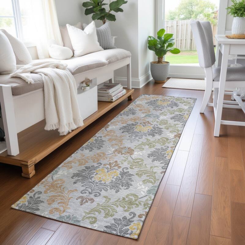 Machine Washable Indoor/ Outdoor Damask Patna Chantille Rug