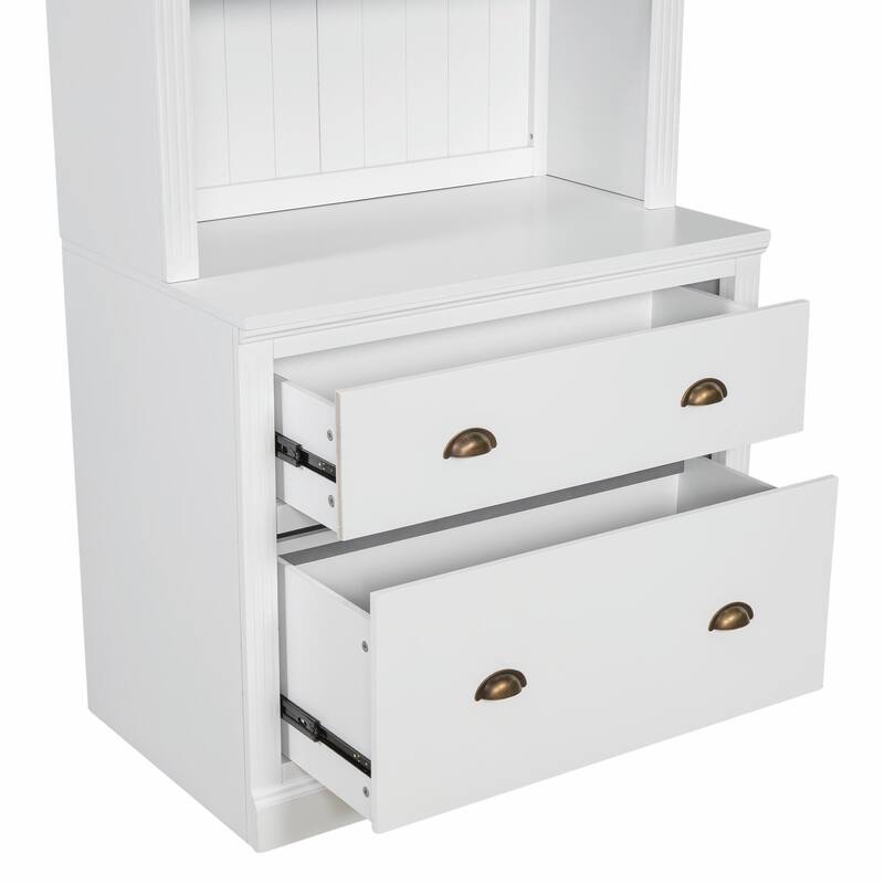 83.4" Tall Bookshelf with LED Lighting, 2 Drawers and 3 Open Shelves