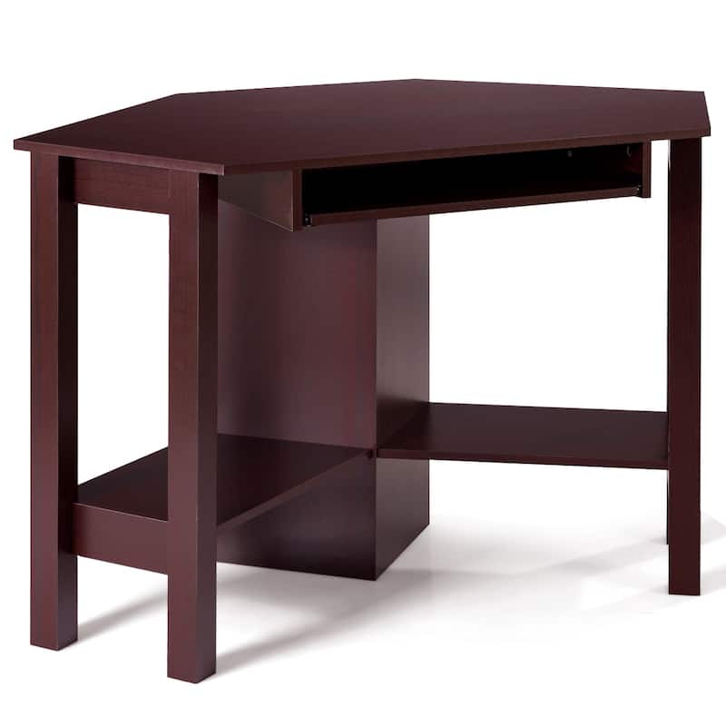 Wooden Corner Computer Desk with Drawer Office Study Table - Brown