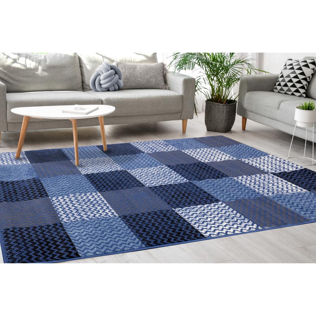 Florence Collection - Blue Squares Rug - 4'7" x 6'7"
