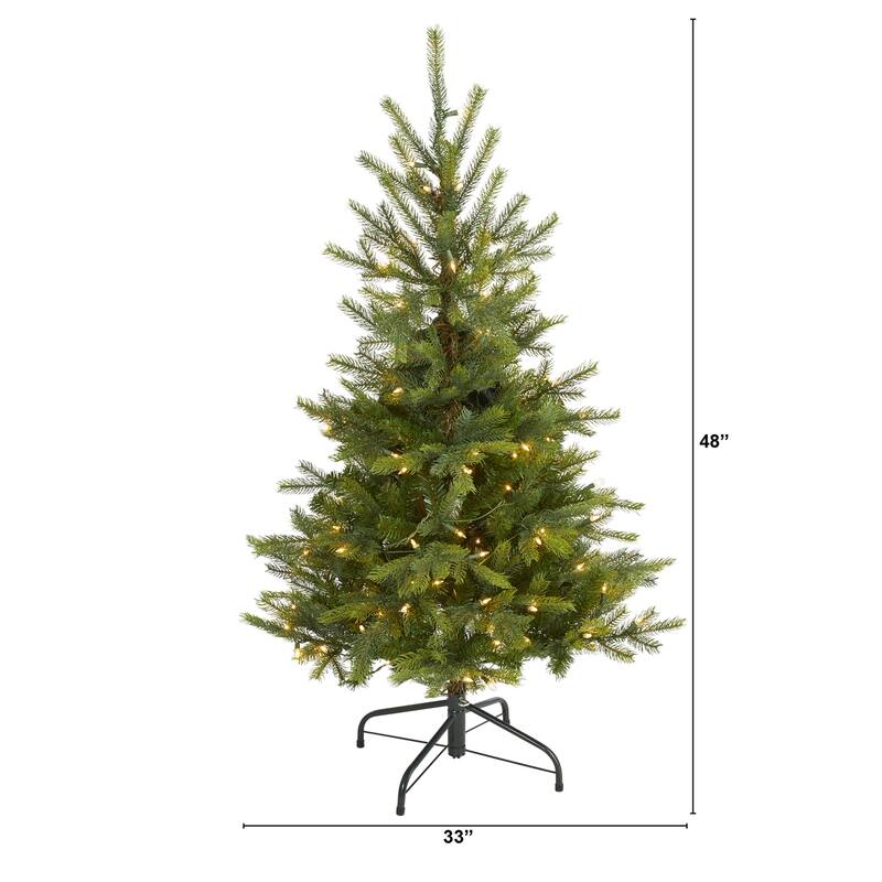 4ft. Spruce Artificial Christmas Tree with 100 Clear Lights and 207 Branches - Small Holiday X-Mas Accent Tree