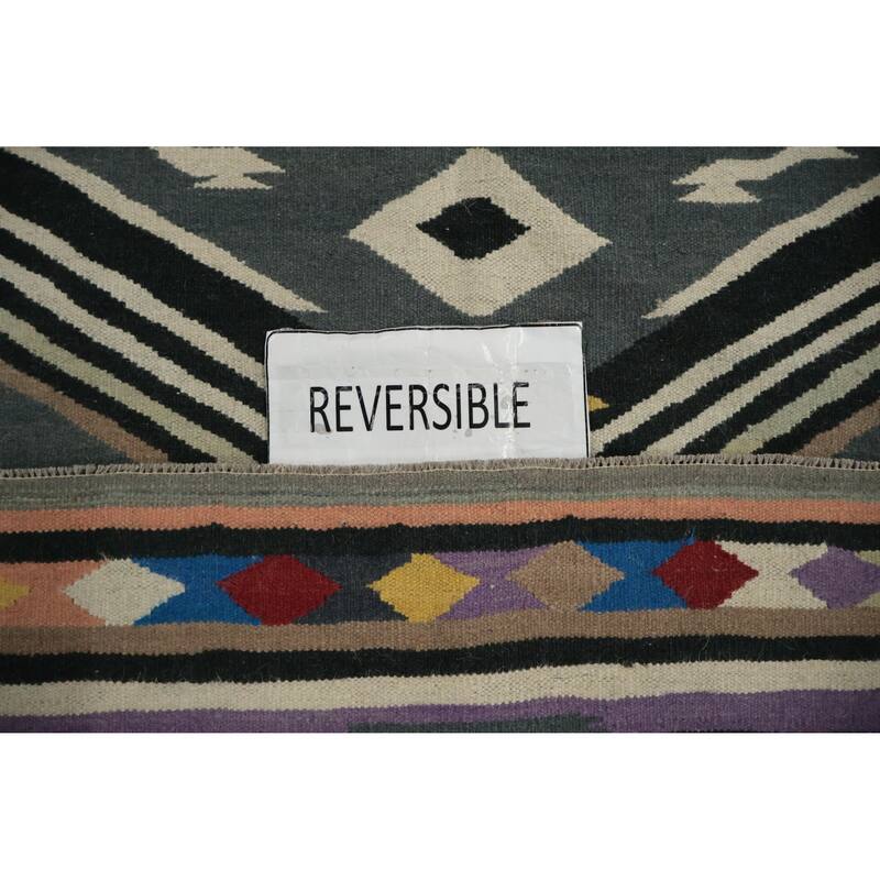Hand Woven Oriental 100% Wool Carpet Southwestern Tribal Navy Blue & Blues Kilim Area Rug - 10' 1'' X 8' 1''