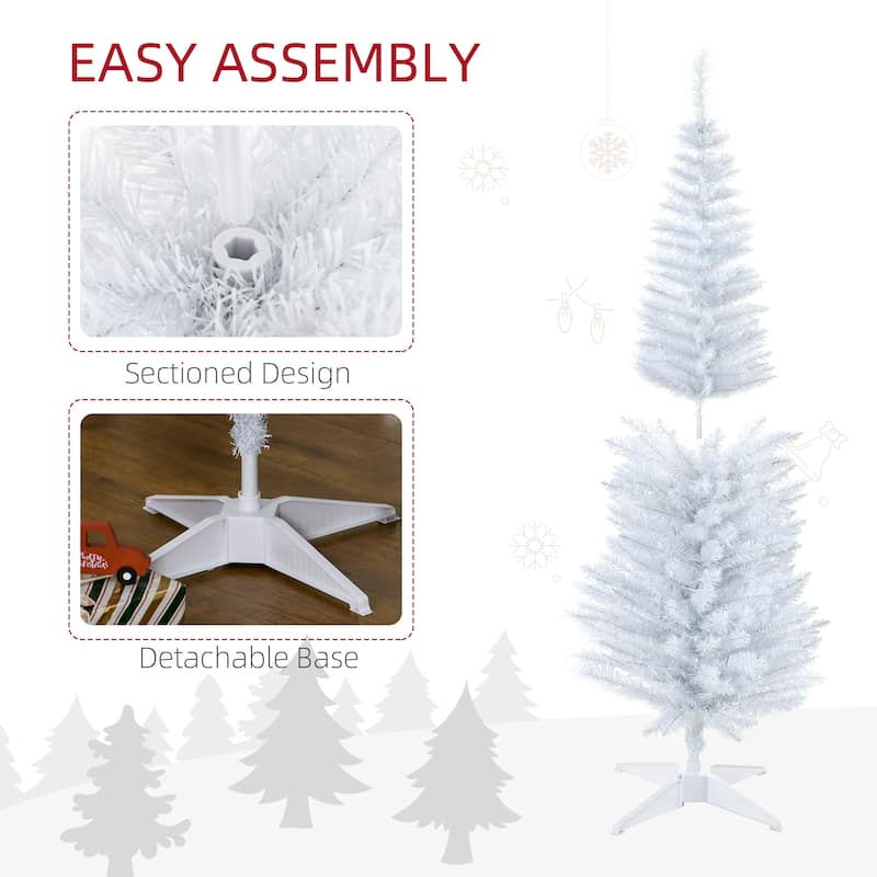 HOMCOM 5' Tall Pre-Lit Slim Noble Fir Artificial Christmas Tree with Realistic Branches, 110 Warm White LED Lights and 294 Tips